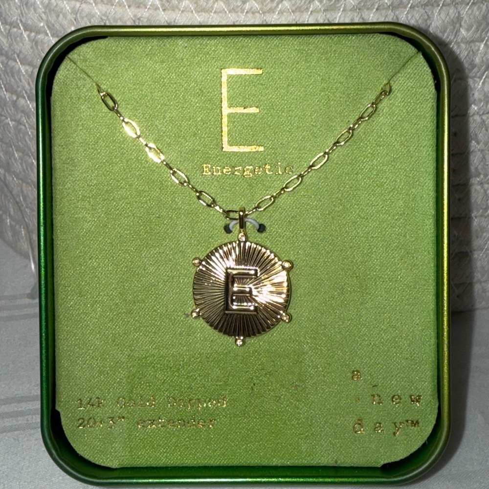 A New Day 14k Gold Dipped Initial E Energetic Sunburst Medallion Necklace 20in